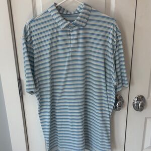 Peter Millar Light Blue and White Striped Polo